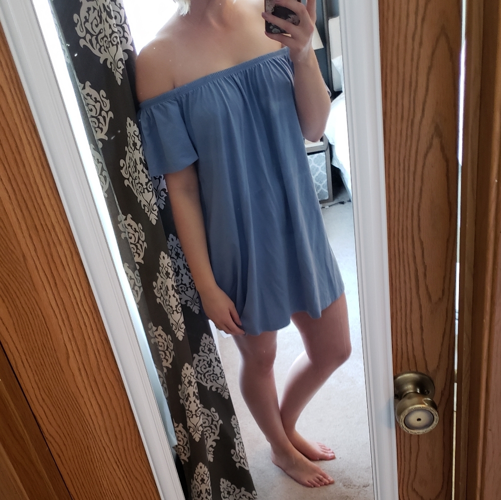 Light blue off shoulder mini dress